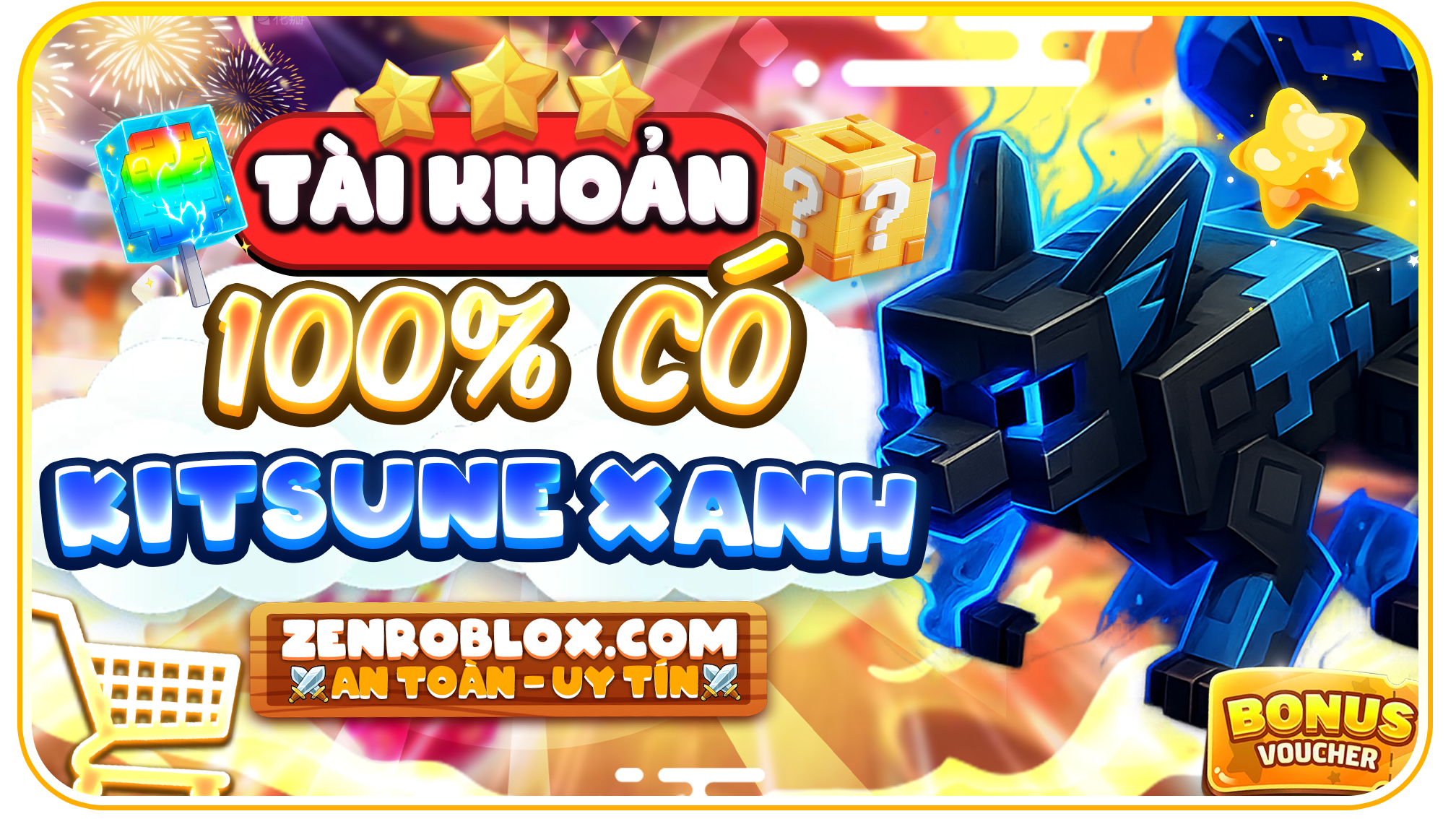 Acc 100% Pet Kitsune Xanh
